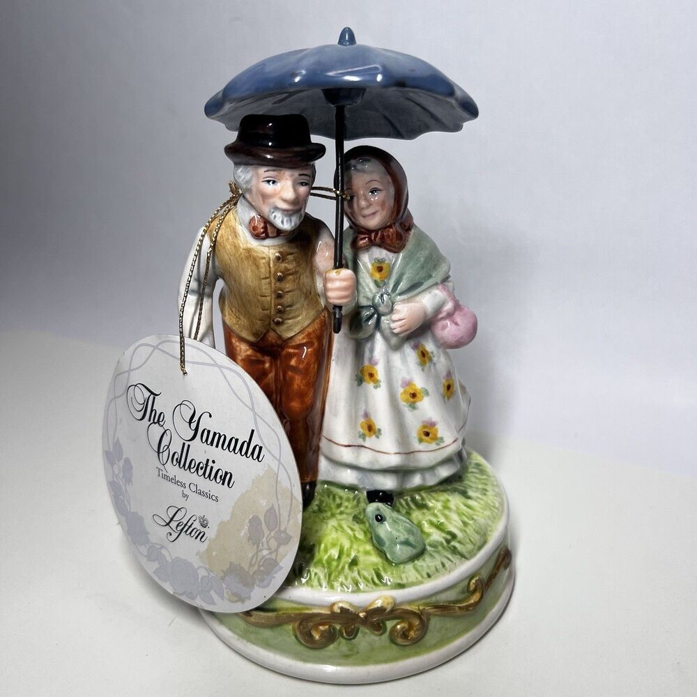 Vtg Lefton Yamada Collection Elderly Couple Umbrella Figurine Music Box AS-IS